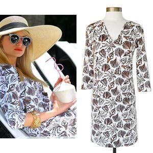 PERSIFOR Tyler Tunic Dress Small Driftwood Brown Shell Print 3/4 Sleeve Coastal